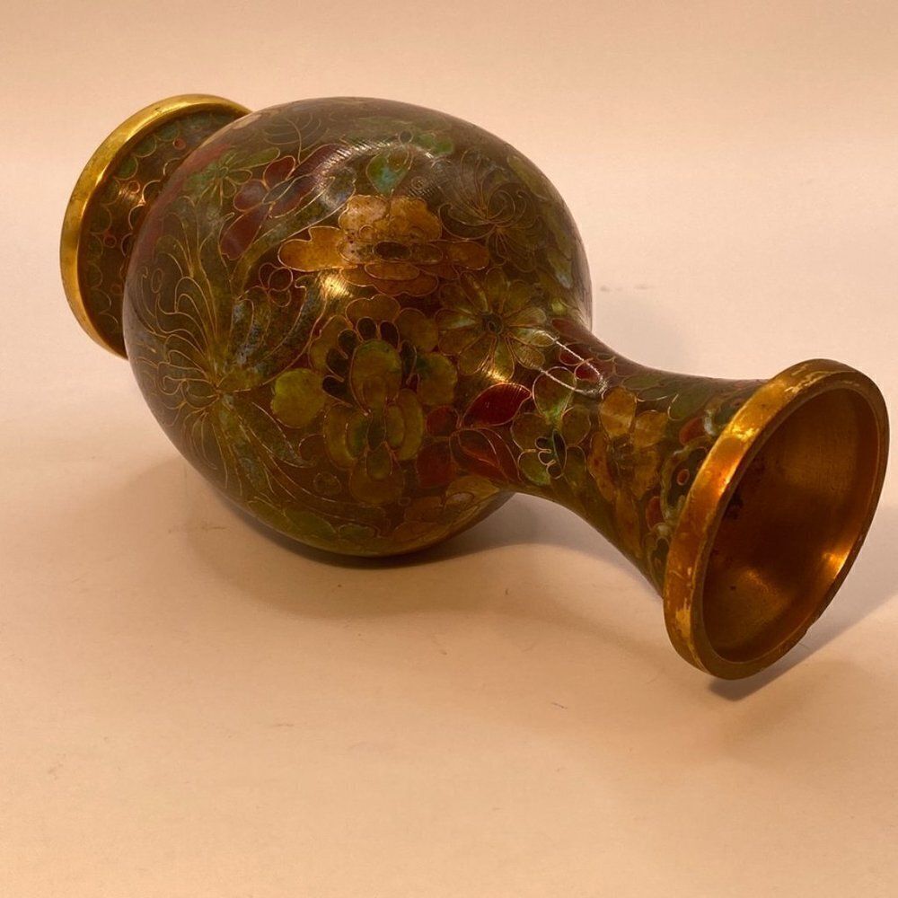 Antique Chinese Floral Cloisonne Enamel Vase - Picture 10 of 14